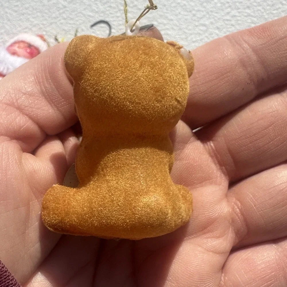 Vintage 1950s Flocked Santa And‎ Teddy Bear Christmas Ornaments Set Of 2 Japan
